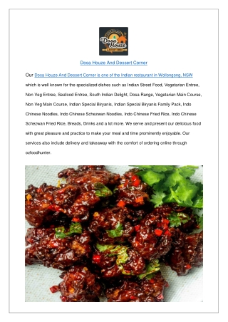 5% off - Dosa Houze And Dessert Corner Indian Menu Wollongong, NSW