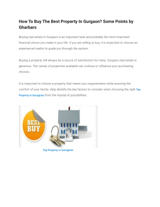 How To Buy The Best Property In Gurgaon? Some Points by Gharbars