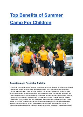 Top Benefits of Summer Camp For Children