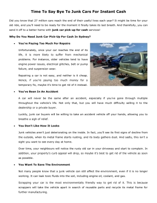 Time To Say Bye To Junk Cars For Instant Cash