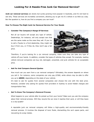Looking For A Hassle-Free Junk Car Removal Service?