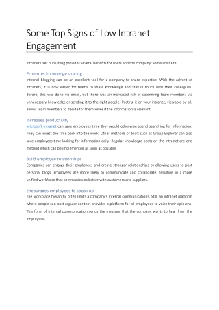Some Top Signs of Low Intranet Engagement