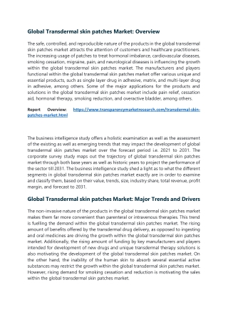 Global Transdermal skin patches Market