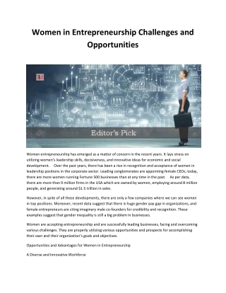 Women in Entrepreneurship Challenges and Opportunities