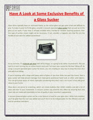 Have A Look at Some Exclusive Benefits of a Glass Sucker