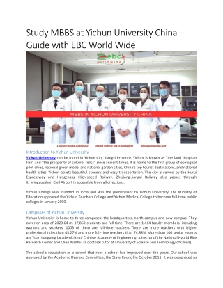Study MBBS at Yichun University China – Guide with EBC World Wide