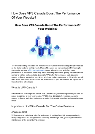 How Does VPS Canada Boost The Performance Of Your Website?