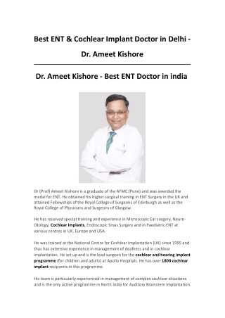 Best ENT & Cochlear Implant Doctor in Delhi - Dr. Ameet Kishore