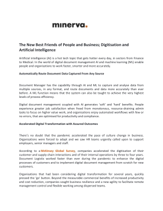 The New Best Friends of People and Business Digitisation and Artificial Intelligence - Minerva
