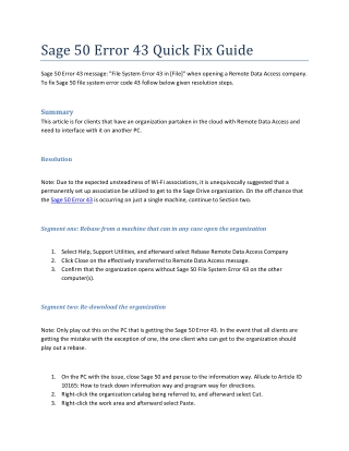 Sage 50 Error 43 Quick Fix Guide