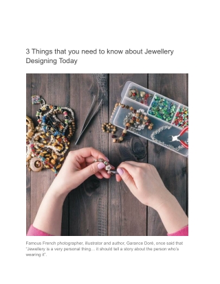3 Things that you need to know about Jewellery Designing Today