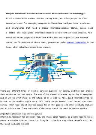 Why do You Need a Reliable Local Internet Service Provider in Mississippi