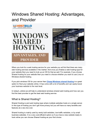 Windows Shared Hosting: Advantages, and Provider