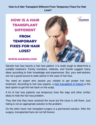 How Is A Hair Transplant Different From Temporary Fixes For Hair Loss?