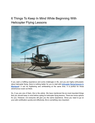 Important Things You Need to Know About Helicopter Flying Lessons in Blackpool