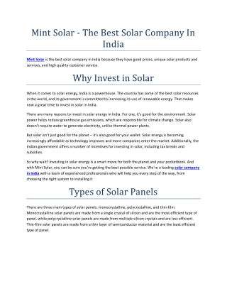 Mint Solar - The Best Solar Company In India