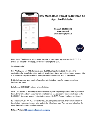 How Much Does It Cost To Develop An App Like Dubizzle
