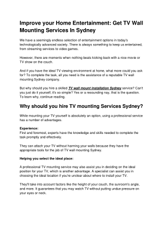 Best TV Wall Mounting Services In Sydney