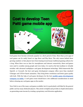 Cost to Build Card Game App like Teen Patti