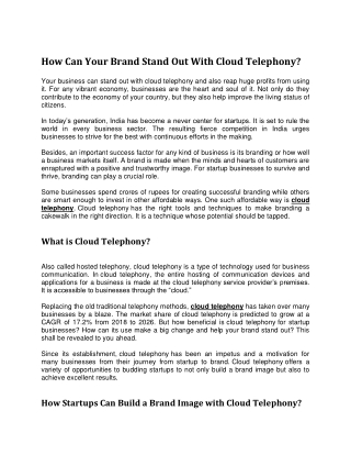 How Can Your Brand Stand Out With Cloud Telephony