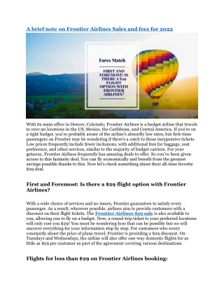 Frontier Airlines $29 Sale