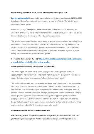 Ferritin Testing Market Size, Share, Growth & Competitive Landscape by 2028