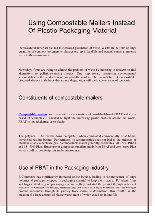 Using Compostable Mailers Instead Of Plastic Packaging Material