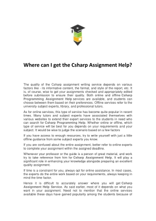 Where can I get the Csharp Assignment Help (1)
