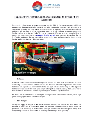 Types of Fire Fighting Appliances on Ships to Prevent Fire Accidents