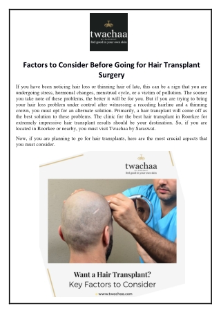 Factors to Consider Before Going for Hair Transplant Surgery