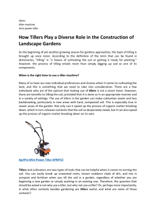 How Tillers Play a Diverse Role in the Construction of Landscape Gardens