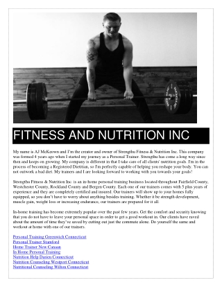 Fitness and nutrition inc