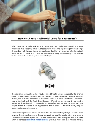 How to Choose Residential Locks for Your Home