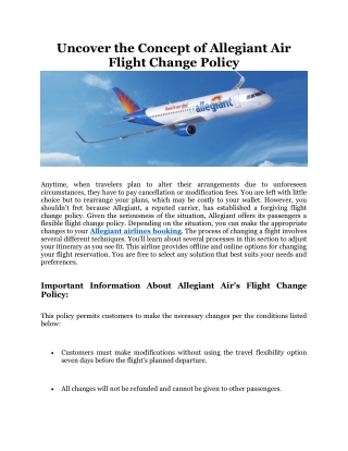 Uncover the concept of Allegiant air flight change Policy