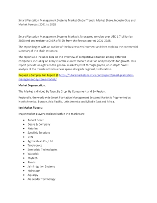 Smart Plantation Management Systems Market Trends, Market Share, Industry Size, Growth, and Market Forecast 2021 to 2028