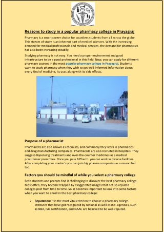 Reasons to study in a popular pharmacy college in Prayagraj