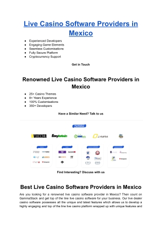 Live Casino Software Providers in Mexico