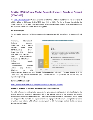 Aviation MRO Software Market Report by Industry, Trend and Forecast (2020-2025)