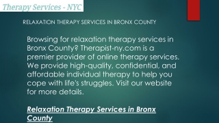 Relaxation Therapy Services in Bronx County  Therapist-ny.com