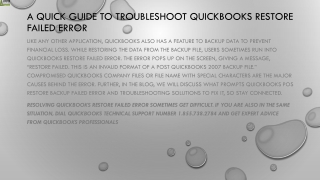 Wondering what to do when it Shows QuickBooks Restore Failed?