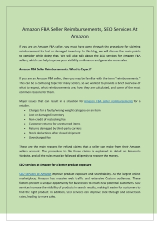 Amazon FBA Seller Reimbursements, SEO Services At Amazon