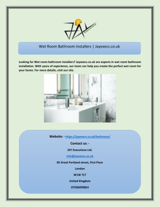 Wet Room Bathroom Installers  Jayexecs.co.uk