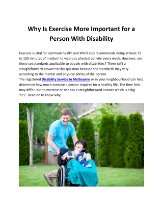 Why Is Exercise More Important for a Person With Disability