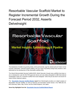 Resorbable Vascular Scaffold Market Insights and Epidemiology Forecast