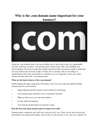 Why is the .com domain name important for your business