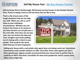 We Buy Houses Fast In Ontario - GTA House Buyers