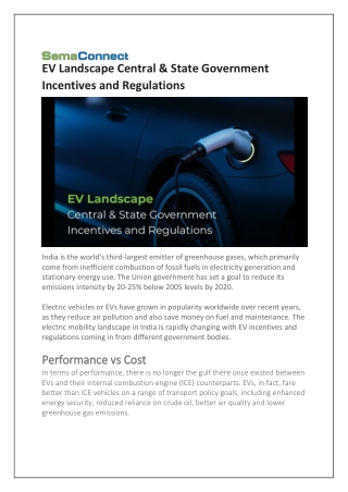 EV Landscape Central & State Government Incentives and Regulations