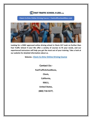 Clovis Ca Dmv Online Driving Course | Fasttrafficschool4less.com