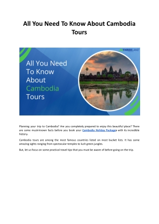 All You Need To Know About Cambodia Tours.