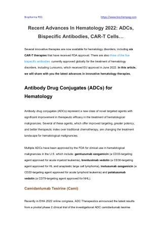 Recent Advances In Hematology 2022 ADCs, Bispecific Antibodies, CAR-T Cells…